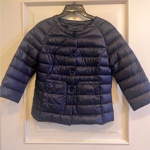 MaxMara Navy Quilted Puffer Jacket with Collarless Design